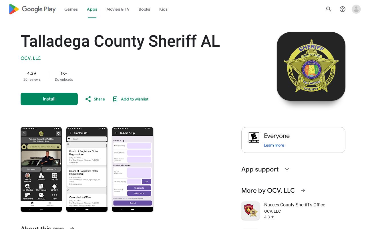 Talladega County sheriff app listing for release information channel
