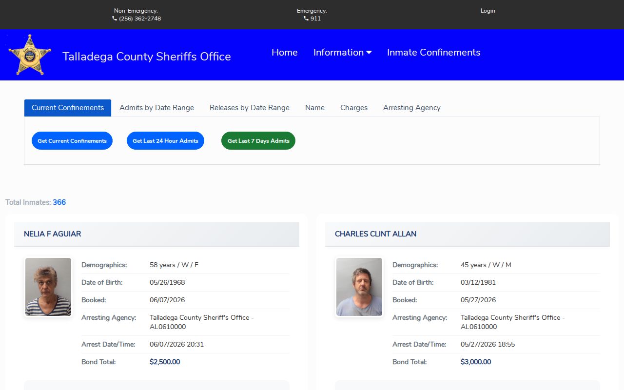 Talladega County 24-hour release list Citizen Connect release feed