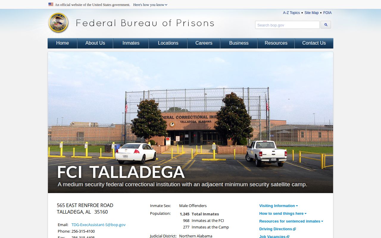 BOP FCI Talladega facility page